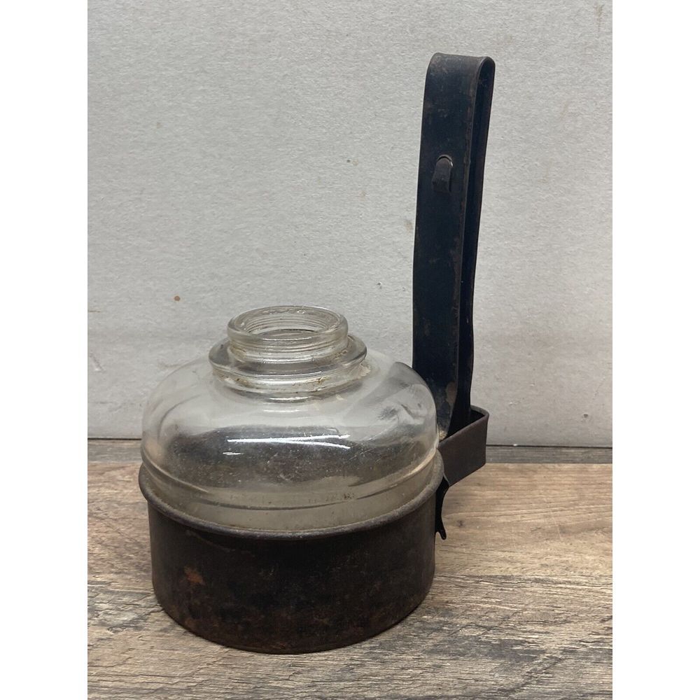 Vintage 1920's Metal‎ Wall Mount Miner Oil Lamp Holder & Glass Oil Lamp Base